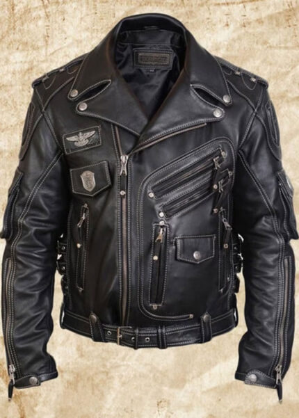 "Handcrafted Black Premium Cowhide Leather Biker Jacket for Men's Motorcycle Enthusiasts"