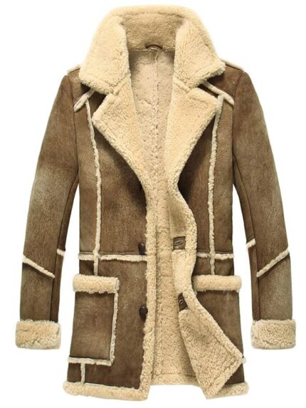 Brown Sheepskin Reacher Style Leather Coat for Men